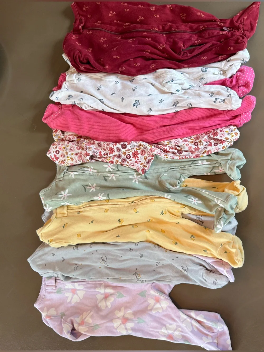 Carter's Set Of 8 Long Pants/Sleeve Footie Pjs-Girls 2 Way Zipper